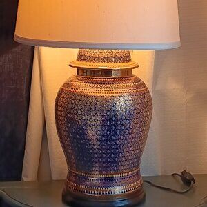 Vintage Benjarong Thai Porcelain Lamp H 24"